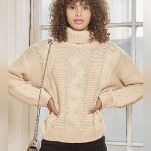 Lulu's Beige Cable Knit Turtleneck Sweater - S